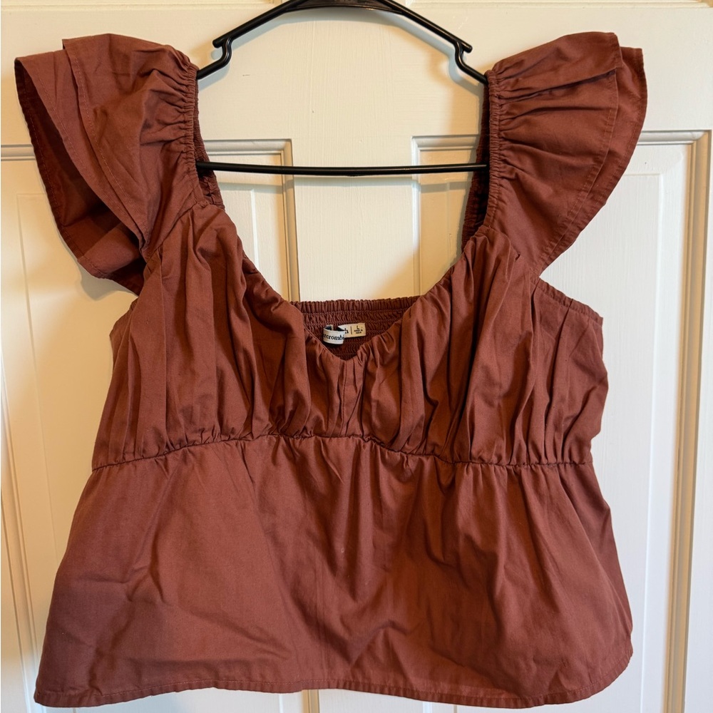 Abercrombie & Fitch Ruffle Sleeve Blouse - Rich Brown
